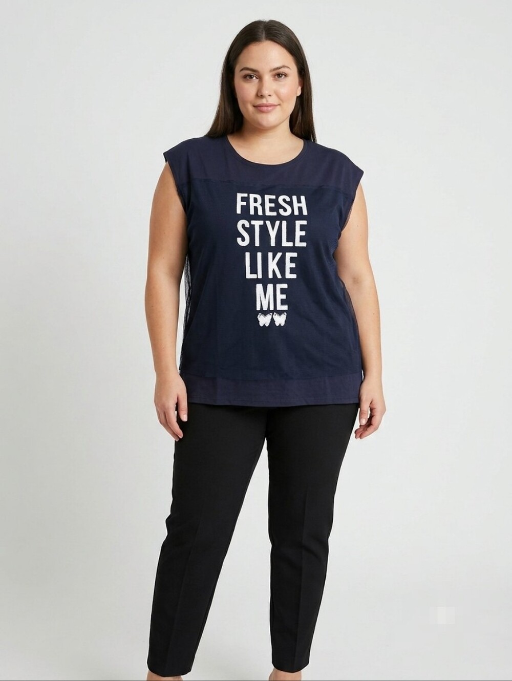 Z One Navy Top Print T-shirt  Size 16 by Zabaione